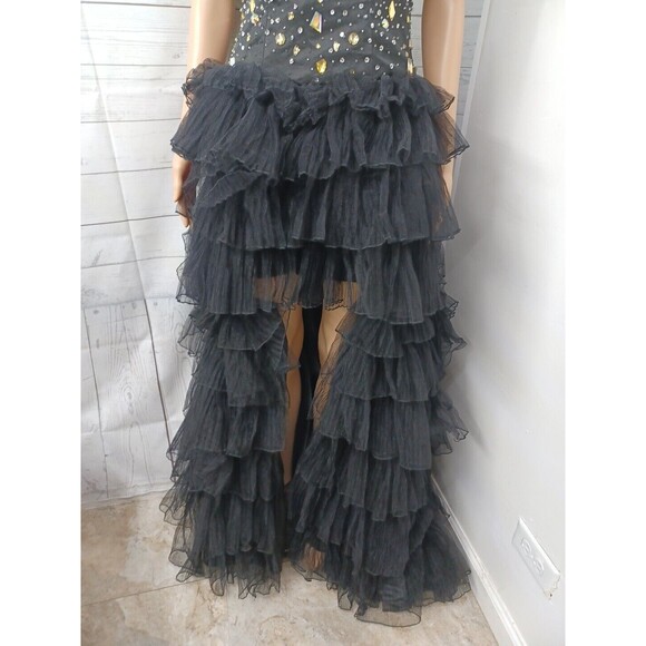 DAVE & JOHNNY Hi Low Tiered Ruffles Tulle Beaded  Long Prom Formal Dress Sz 5/6 - Picture 2 of 13